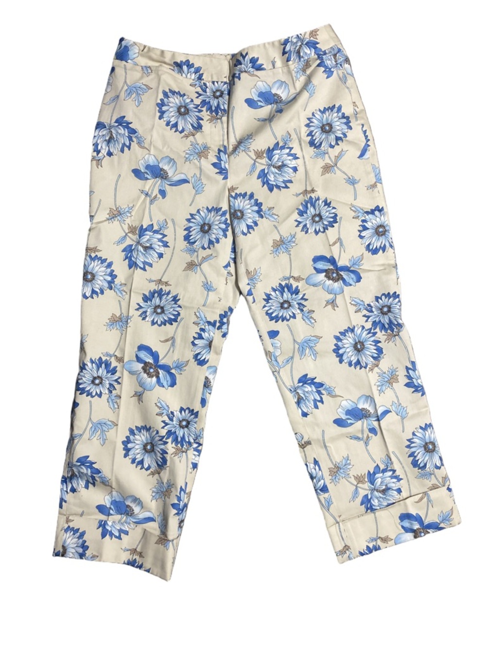 Rafaella Floral Cropped Ankle Pants Blue Tan Size 8 - Picture 3 of 5